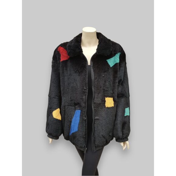 Black/Multicolor Reversible Rabbit Jacket -XL - Picture 2 of 11